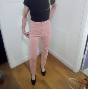 High waisted stretchy corduroy pink jeans tapered leg